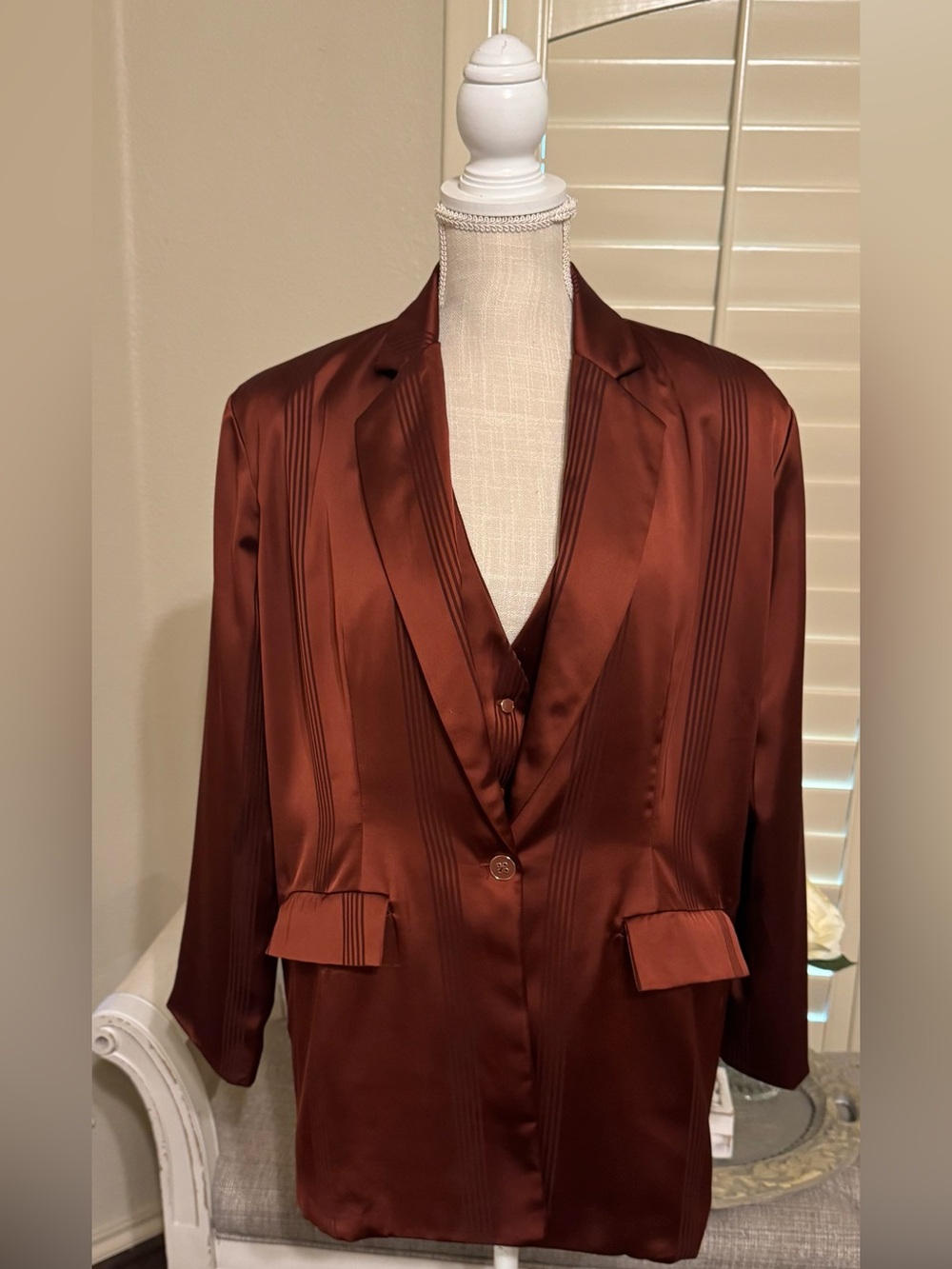 New York and Company Satin Blazer Jacket and Vest  in Deep Orange